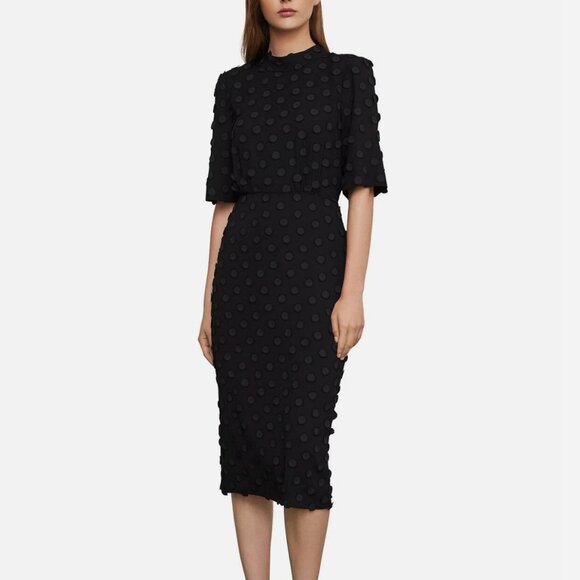 New Clipped Jacquard Midi Mod Dress BCBGMAXAZRIA Retro Vintage Inspired Modern - Picture 14 of 14